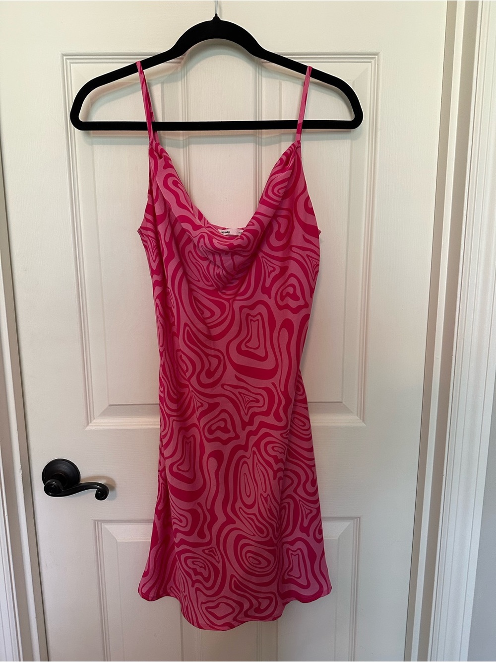 Cowl Neck Mini Slip Dress in Vibrant Pink Swirl Print